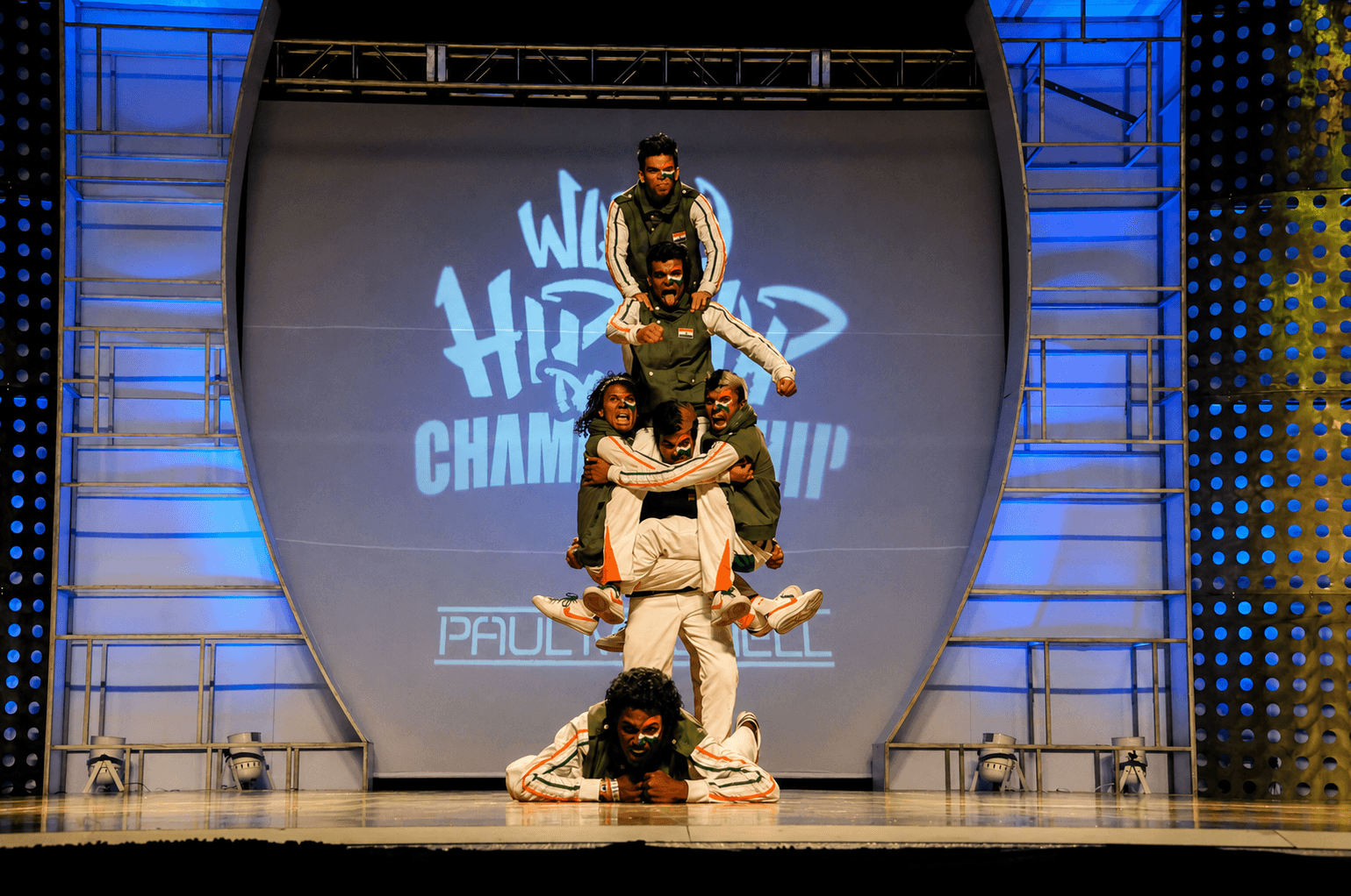 Human pyramid at the World Hip Hop Championship