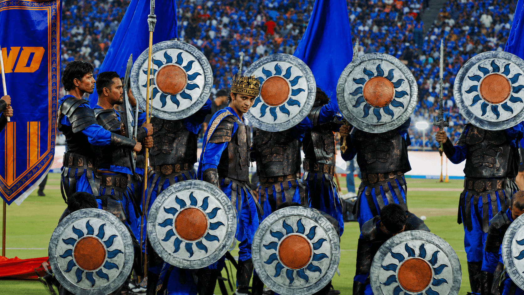 Warrior shield formation at the stadium ceremony