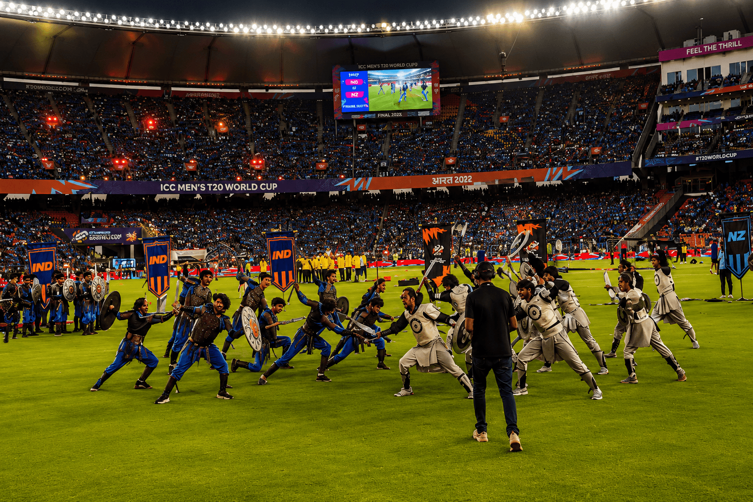 ICC T20 World Cup final — warriors act at the stadium ceremony