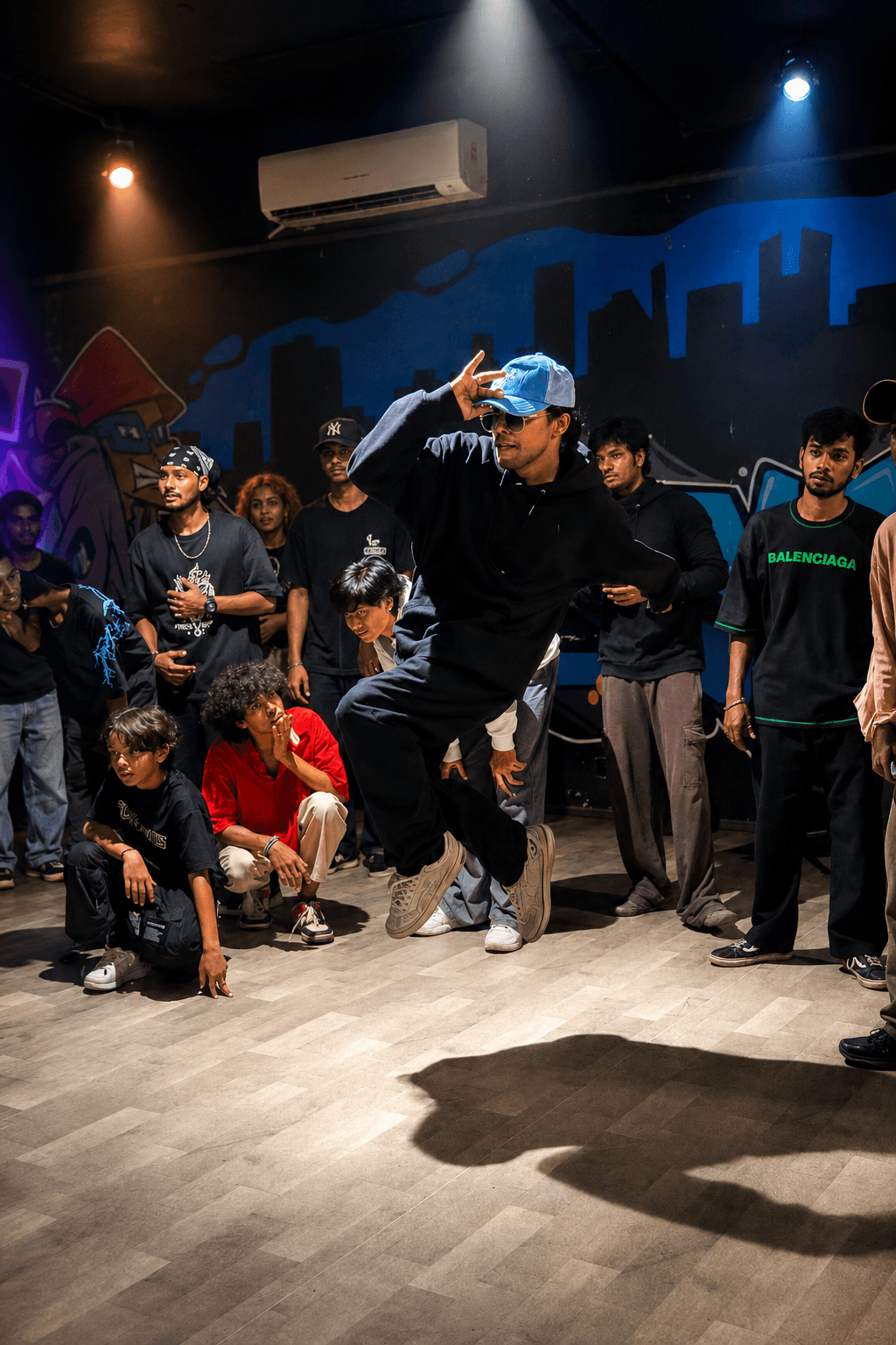Rehearsal wide — cypher in full flow