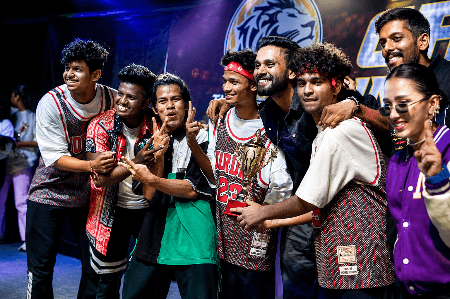 Class energy — trophy celebration with the crew
